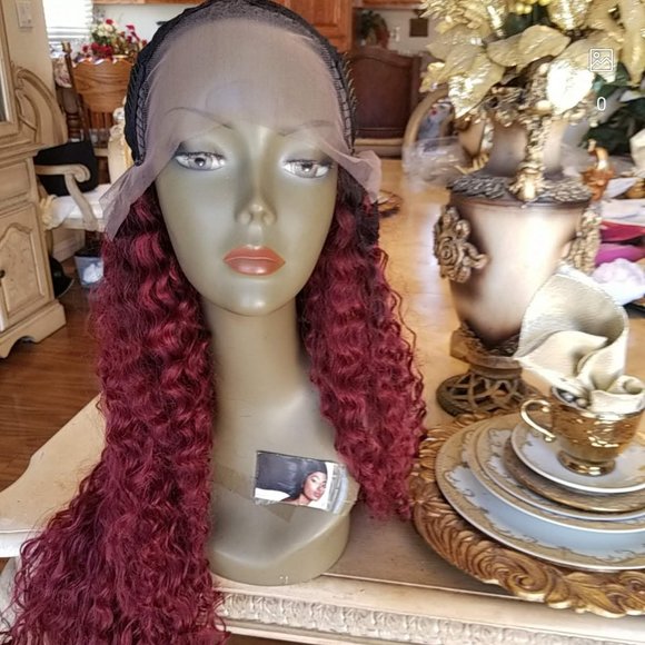 Ombre Black Burgundy Curly Lace Front Wig main image 7
